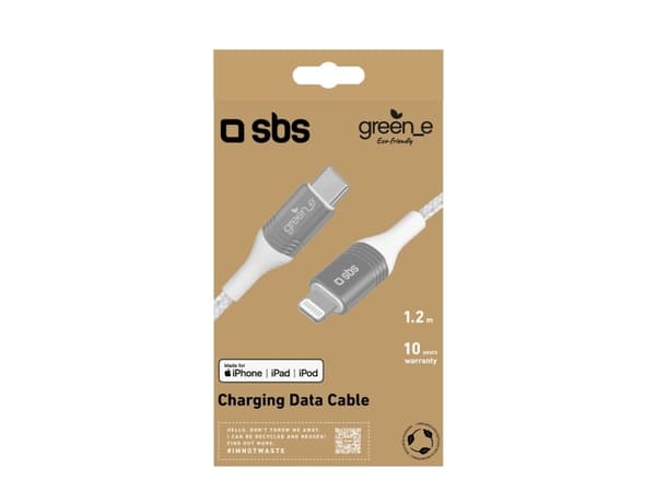 SBS GRECABLELIGTC12BW, 1,2 m, Lightning, USB C, Hankjønn, Hankjønn, Sølv, Hvit