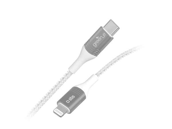 SBS GRECABLELIGTC12BW, 1,2 m, Lightning, USB C, Hankjønn, Hankjønn, Sølv, Hvit