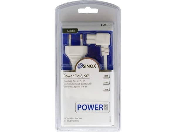 Sinox i-Media - Strømkabel - 2-polet (han) til IEC 60320 C7 vinklet - 230 V - 2.5 A - 1.5 m - hvid