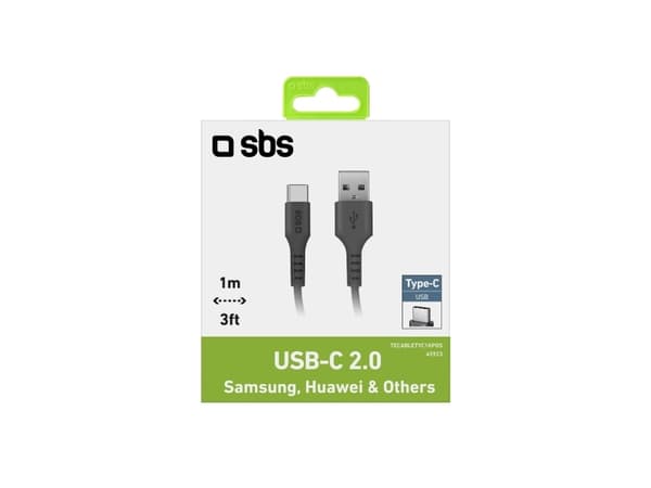 SBS TECABLETYC1KPOS, 1 m, USB A, USB C, USB 2.0, Svart