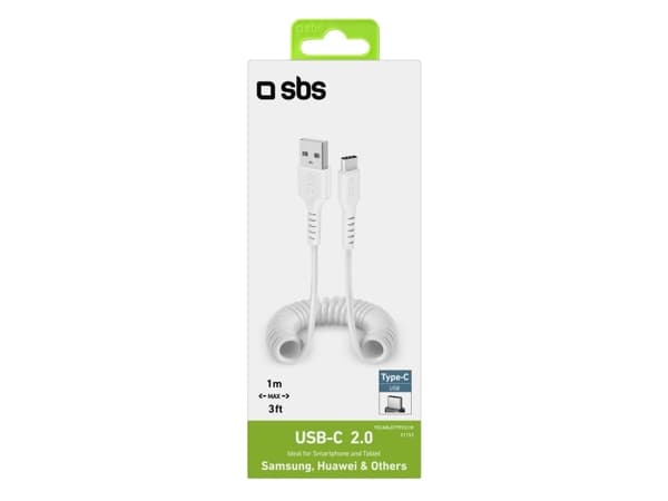 SBS TECABLETYPCS1W, 1 m, USB A, USB C, USB 2.0, Valkoinen