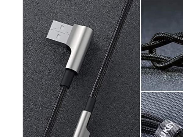 CB-AL01 Svart OEM Nylon USB-kabel - Lyn | 2m | 90 graders plugger | MFi-sertifisert
