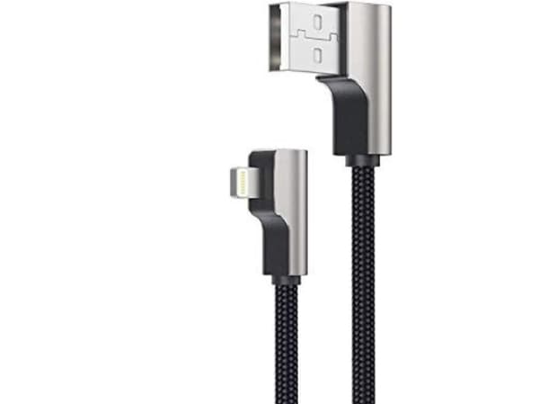 CB-AL01 Svart OEM Nylon USB-kabel - Lyn | 2m | 90 graders plugger | MFi-sertifisert