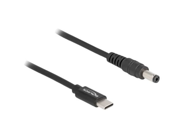 Delock - Strømkabel - 24 pin USB-C (hann) til 5,5 x 2,1 mm DC-jakk (hann) - 20 V - 3 A - 1.5 m - svart