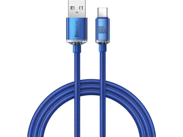 Baseus Crystal Shine, 1,2 m, USB A, USB C, 0,48 Gbit/s, Blå