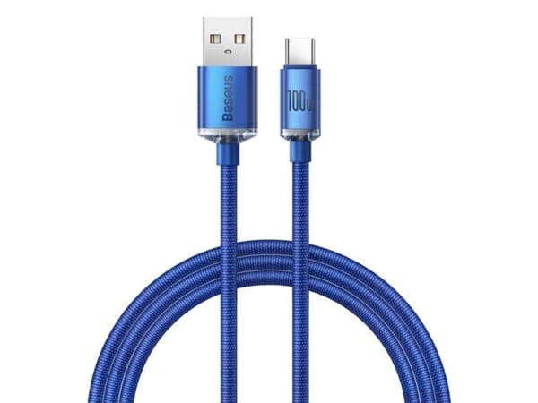 Baseus Crystal Shine, 1,2 m, USB A, USB C, 0,48 Gbit/s, Blå