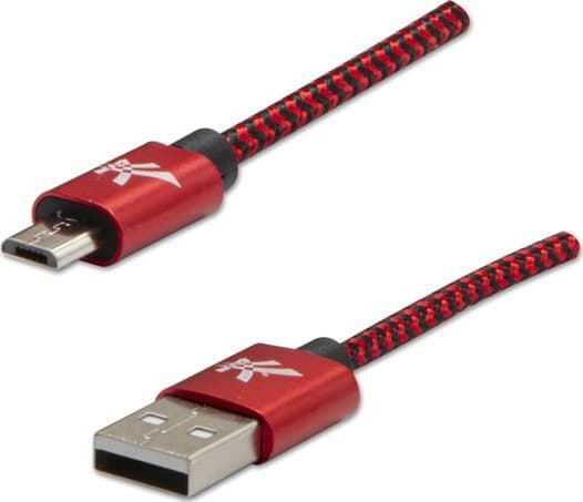 USB cable USB cable (2.0), USB A M - USB micro B M, 1m, 480 Mb/s, 5V/2A, red, Logo, box, nylon braid, aluminum connector cover