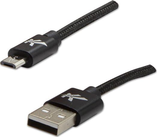 USB cable USB cable (2.0), USB A M - USB micro B M, 2m, 480 Mb/s, 5V/1A, black, Logo, box, nylon braid, aluminum connector cover