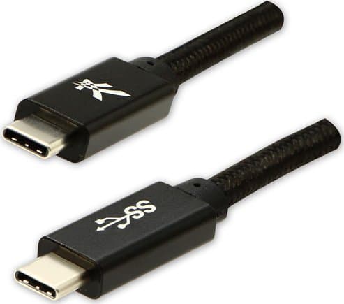 USB cable USB cable (3.2 gen 1), USB C M - USB C M, 1m, 5 Gb/s, 5V/3A, black, Logo, box, nylon braid, aluminum connector cover