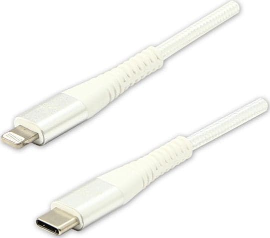 USB cable USB cable (2.0), USB C M - Apple Lightning C94 M, 1m, MFi certificate, 5V/3A, white, Logo, box, nylon braid, aluminum cover with