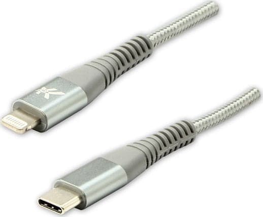 USB cable USB cable (2.0), USB C M - Apple Lightning C94 M, 1m, MFi certificate, 5V/3A, silver, Logo, box, nylon braid, aluminum cover