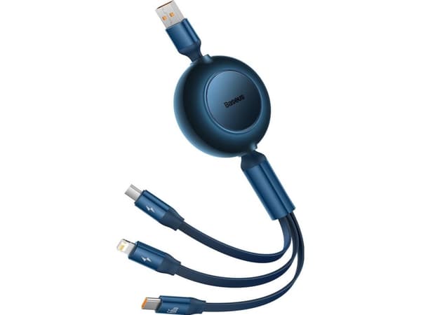 Baseus Bright Mirror 3, USB 3 i 1-kabel, Micro USB / Lightning / USB-C, 66W / 2A, 1,1m (blå)