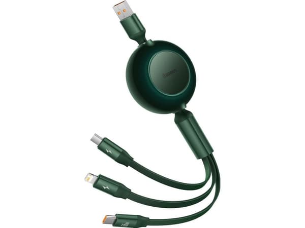 Baseus Bright Mirror 3 USB 3-i-1-kabel for micro USB USB-C Lightning 66W / 2A 1,1m - Grønn