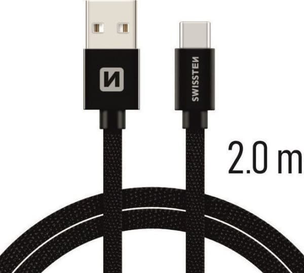 Swissten Universal-kaapeli USB-kaapeli Swissten Textile USB-C 3.1 2.0 m musta