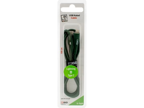 2GO 797312, 1 m, Lightning, USB C, Hankontakt, Hankontakt, Grön