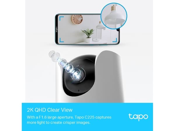TP-Link Tapo C225, IP-säkerhetskamera, inomhus, Trådlös, CE, RCM, WEEE, EAC, Bord, Svart, Vit