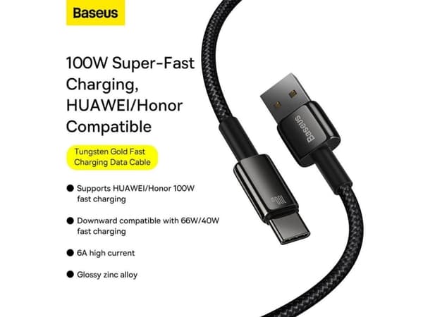 Kaapeli USB do USB-C Baseus Tungsten Gold, 100W, 2m (czarny)