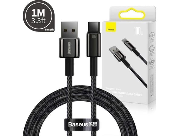 Baseus CAWJ000001, 1 m, USB A, USB C, USB 2.0, 0,48 Gbit/sek., Sort