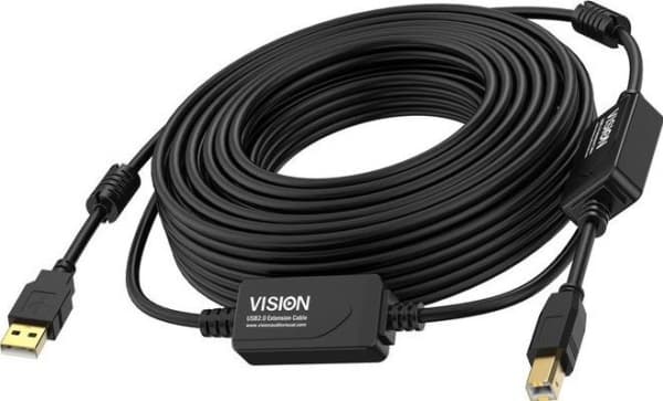 Vision - USB-kabel - USB (hane) till USB typ B (hane) - USB 2.0 - 10 m - aktiv booster (inmatningsledning) - svart