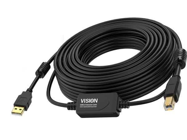 Vision - USB-kabel - USB (hane) till USB typ B (hane) - USB 2.0 - 10 m - aktiv booster (inmatningsledning) - svart