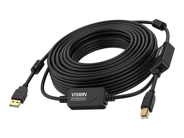 Vision - USB-kabel - USB (hane) till USB typ B (hane) - USB 2.0 - 10 m - aktiv booster (inmatningsledning) - svart