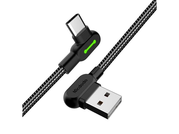 Mcdodo - USB-kabel - USB typ A (hane) vinklad 90°, vändbar till 24 pin USB-C (hane) vinklad - USB 3.0 - 1.8 m - svart