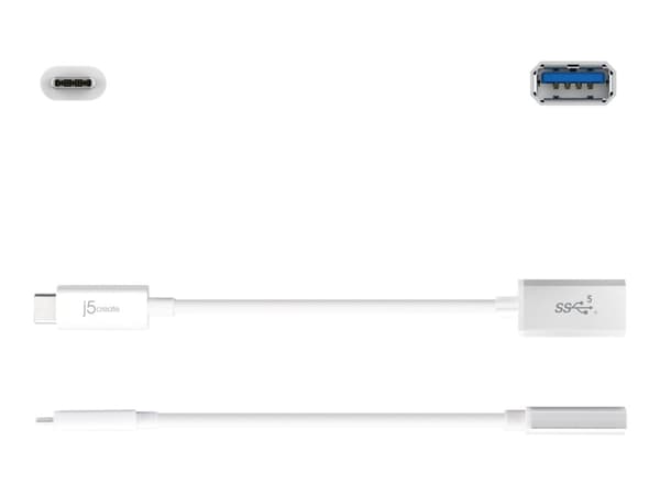 j5create JUCX05-N USB-C® 3.1 - USB™ Type-A Adapter, 0,1 m, USB C, USB A, USB 3.2 Gen 2 (3.1 Gen 2), 5000 Mbit/s, Hopea, Valkoinen