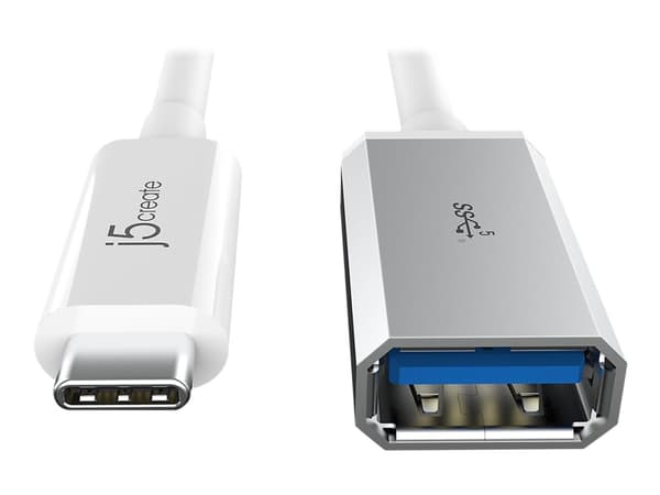 j5create JUCX05-N USB-C® 3.1 - USB™ Type-A Adapter, 0,1 m, USB C, USB A, USB 3.2 Gen 2 (3.1 Gen 2), 5000 Mbit/s, Hopea, Valkoinen