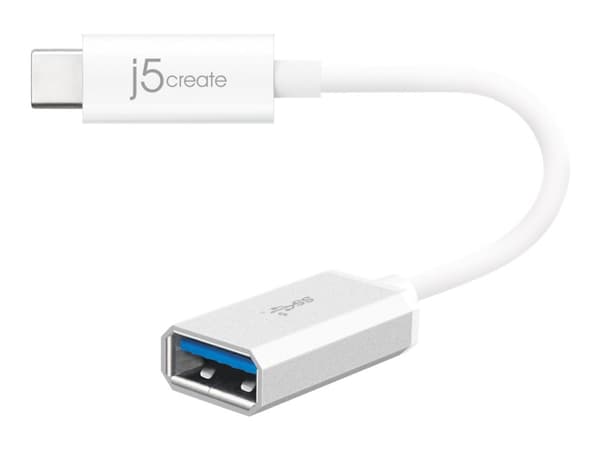j5create JUCX05-N USB-C® 3.1 - USB™ Type-A Adapter, 0,1 m, USB C, USB A, USB 3.2 Gen 2 (3.1 Gen 2), 5000 Mbit/s, Hopea, Valkoinen