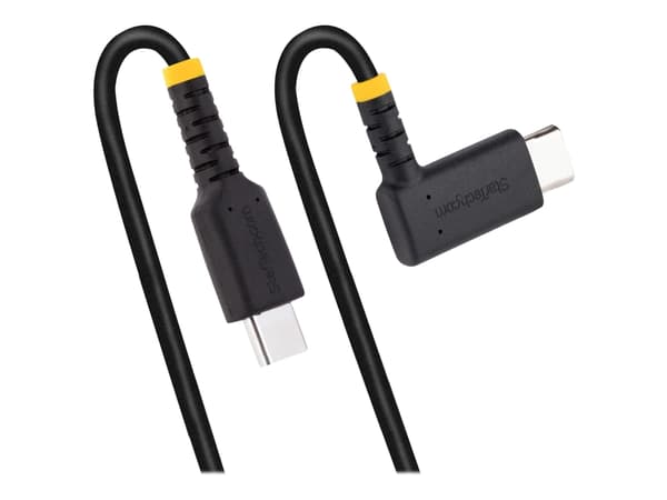 StarTech.com 1 fot (30 cm) USB C-ladekabel rettvinklet, 60W PD 3A, Heavy Duty Hurtiglading USB-C-kabel, USB 2.0 Type-C, slitesterk og robust aramidfi