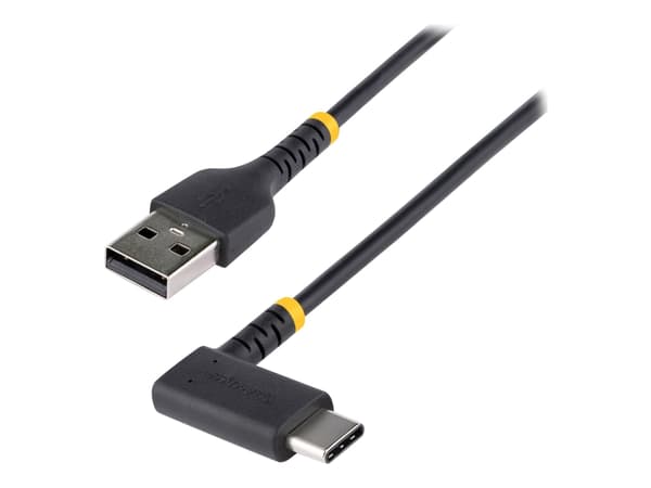 StarTech.com 1 fot (30 cm) USB A til C-ladekabel rett vinkel, kraftig hurtiglading USB-C-kabel, USB 2.0 A til Type-C, slitesterk og robust aramidfibe