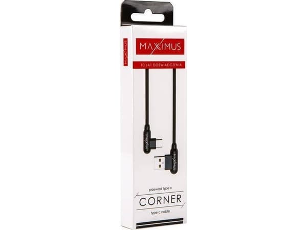 USB-kaapeli Maxximus KABEL MX CORNER FAST CHARGE TYPE-C 2.4A / 1m, MUSTA, KULMAINEN