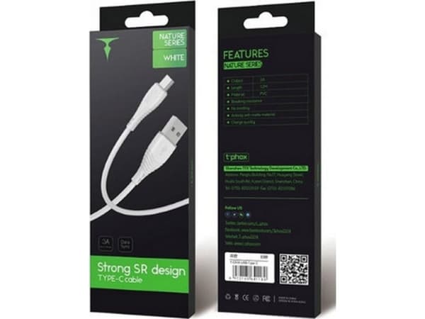 T-Phox USB-C - USB-C 1,2 m USB-kabel Vit