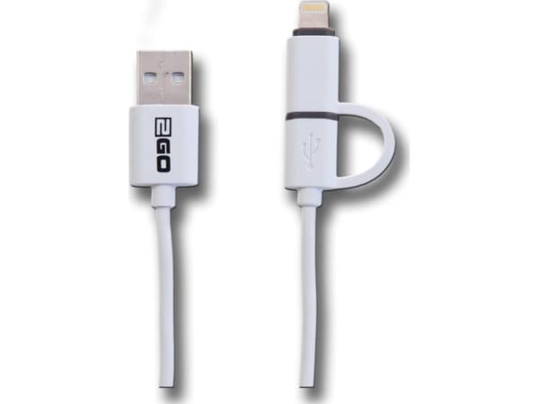 2GO 795637, 1 m, USB A, Micro-USB B/Lightning, Hvit