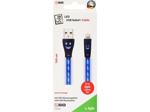 2GO 795536, 1 m, Lightning, USB B, Hankjønn, Hankjønn, Blå