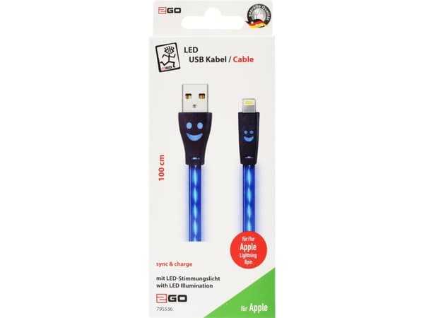 2GO 795536, 1 m, Lightning, USB B, Hankjønn, Hankjønn, Blå