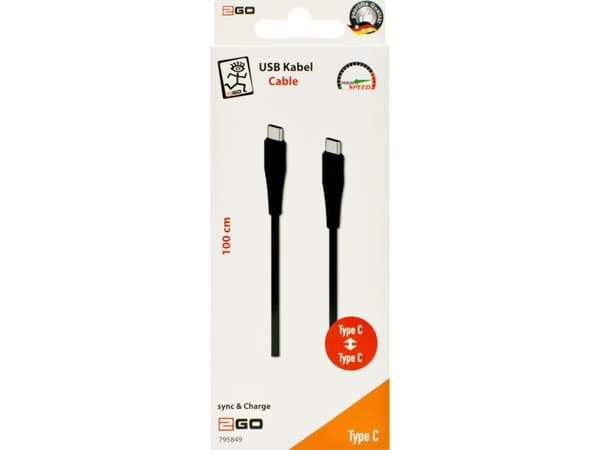 2GO 795849, 1 m, USB C, USB C, USB 3.2 Gen 1 (3.1 Gen 1), Svart