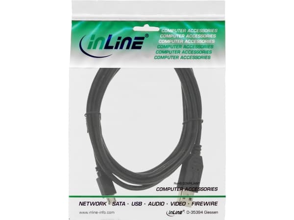 InLine 31730, 3 m, USB A, Micro-USB B, USB 2.0, Hane/Hane, Svart