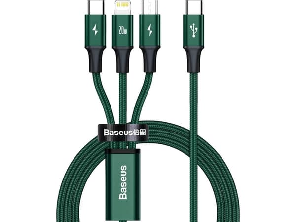 Baseus Rapid Series 3-i-1 USB-C till Lightning/Micro/USB-C 1,5 m grön