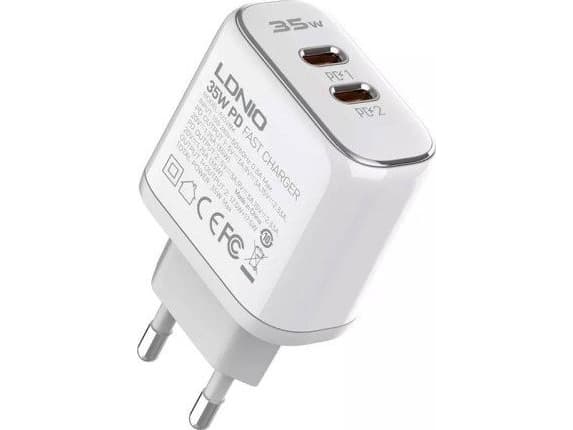 MFi verkkovirtalaturi LDNIO A2528M, 2xUSB-C, USB-C Lightningiin 35W