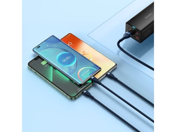 Baseus Flash Series 3-in-1 USB Cable, USB-C + micro USB + Lightning, 66W, 1.2m (blue)