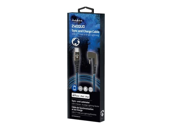 Nedis Gaming Zyoquo - Lightning-kabel - Lightning hann vinklet til 24 pin USB-C hann rett - 1 m - svart/blå - rund