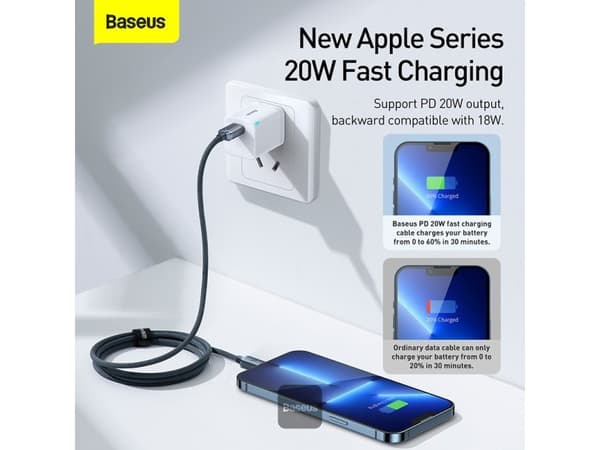 Baseus CAJY000203, 1,2 m, Lightning, USB C, Hankjønn, Hankjønn, Blå