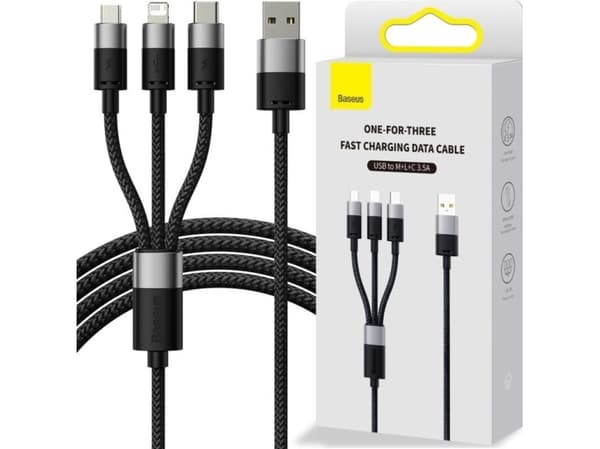 Baseus SUP0002696, 1,2 m, USB A, USB C/Micro USB-A/Lightning, USB 3.2 Gen 1 (3.1 Gen 1), Svart