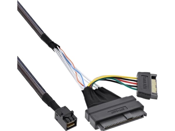 InLine 29620A, 0,5 m, Internal, U.2 (SFF-8639), SFF-8643 + SATA 15pin, Hankjønn/hankjønn, Sort, 1 stykker