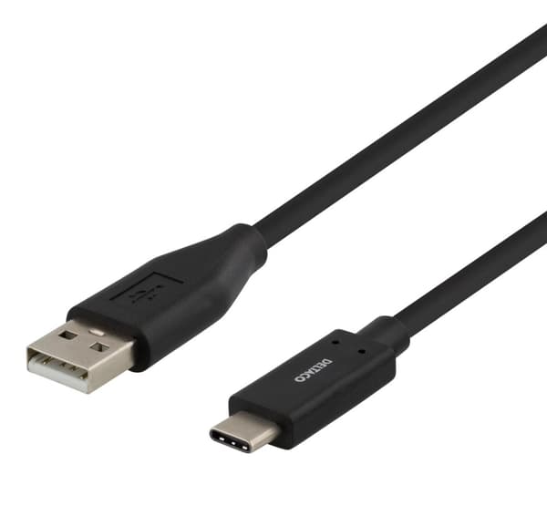 DELTACO USB 2.0-kabel, Type C - Type A hann, 0,5 m, svart