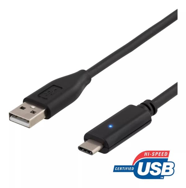 DELTACO USB 2.0 kabel, Typ C - Typ A hane, 1.5m, svart
