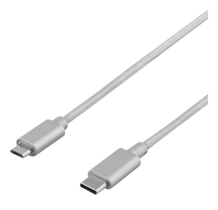DELTACO PRIME USB-kabel, 2.0, Typ C ha, Typ Micro-B ha, 1m, silver