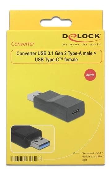 DeLOCK USB-konverter, USB-C - USB-A, 3.1 Gen 2, sort
