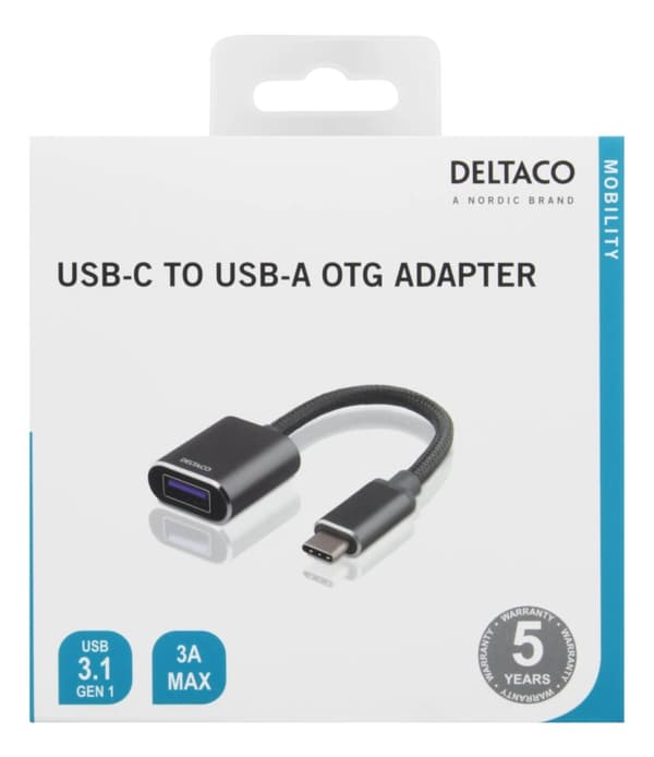 DELTACO USB-C  3.1 to USB-A OTG adapter, aluminium, retail box, gray